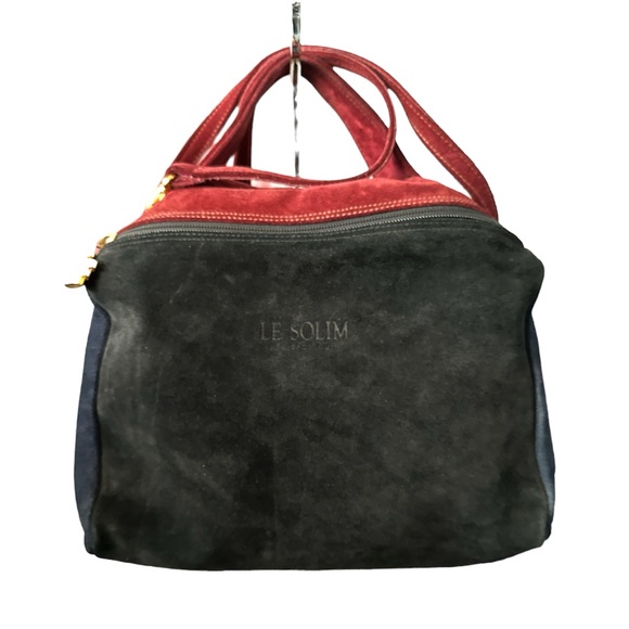 Le Solim Handbags - LE SOLIM Classic Italian Suede Burgundy Black Suede Hand/Crossbody Bag Vintage